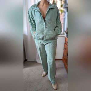 EVR - 90s Vintage Silk Track Leisure Suit - soft mint green - XL